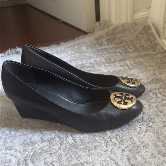 Tory Burch Black Wedges with Gold Accents - Picture 6 of 10